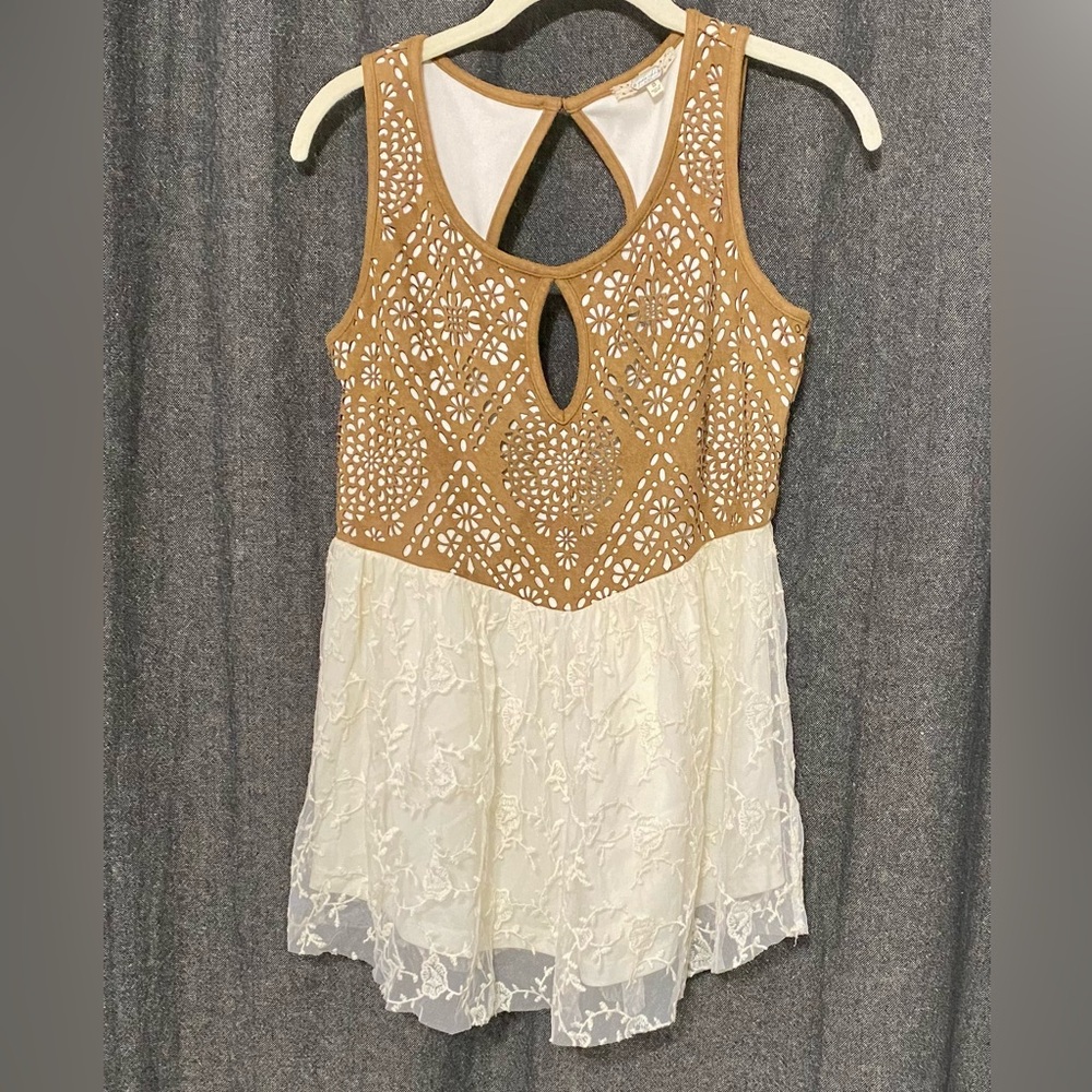 Elegant Tan and Cream Lace Women's Top